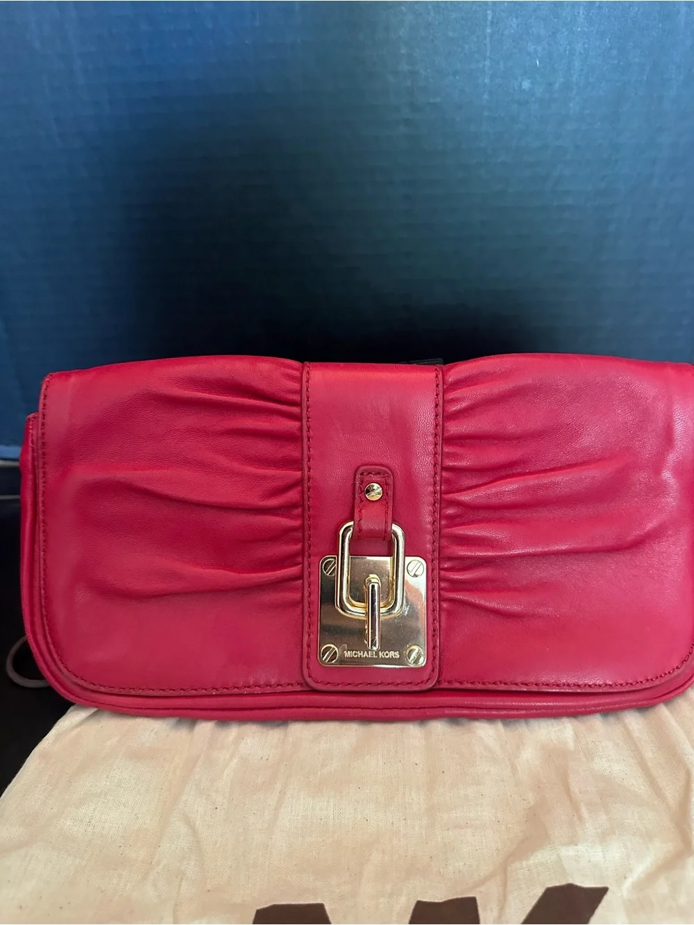 Michael Kors Hot Pink Leather Clutch with Gold-Tone Lock